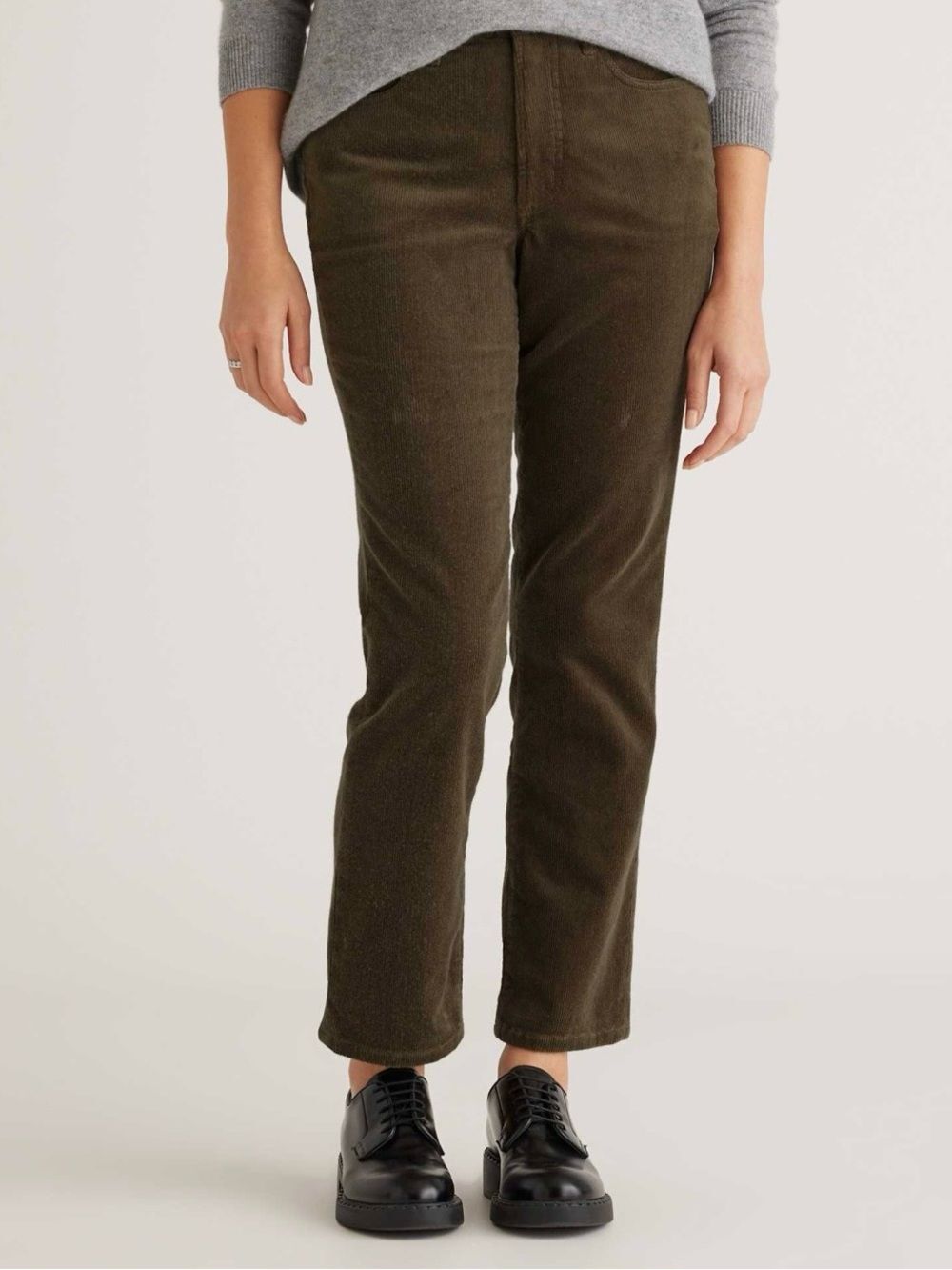 NWT Quince Organic Stretch Corduroy Straight Crop Pants Size 16 in Seaweed Green